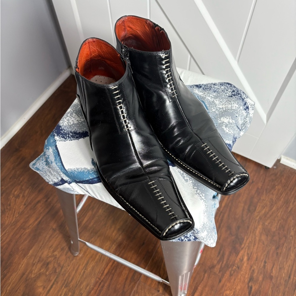 Robert Wayne Black Leather Men's Western Cowboy Ankle Boots Size 10 - Picture 7 of 7